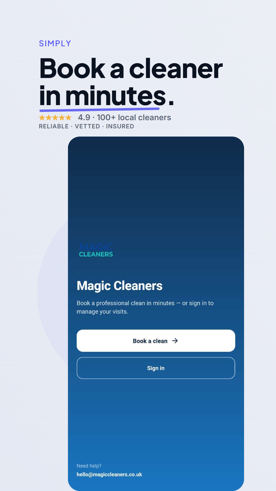 Book a cleaner in minutes on the Magic Cleaners app